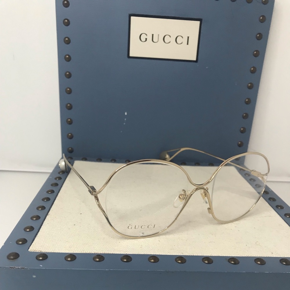 Gucci GG0254OA Gold-001 54-20-135mm Eyeglasses Authentic - Picture 8 of 12